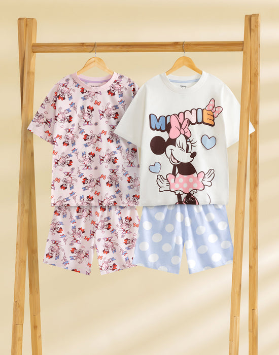 Disney Minnie Multi Character Girls Multicoloured Multi-Pack of 2 Short Sleeve Short Leg Pyjama Set