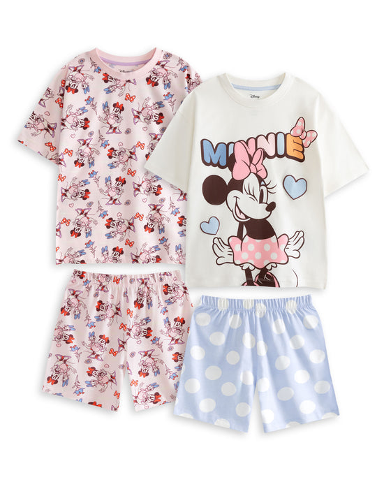 Disney Minnie Multi Character Girls Multicoloured Multi-Pack of 2 Short Sleeve Short Leg Pyjama Set