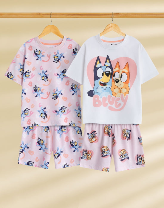 Bluey Multi Character Girls Multicoloured Multi-Pack of 2 Short Sleeve Short Leg Pyjama Set