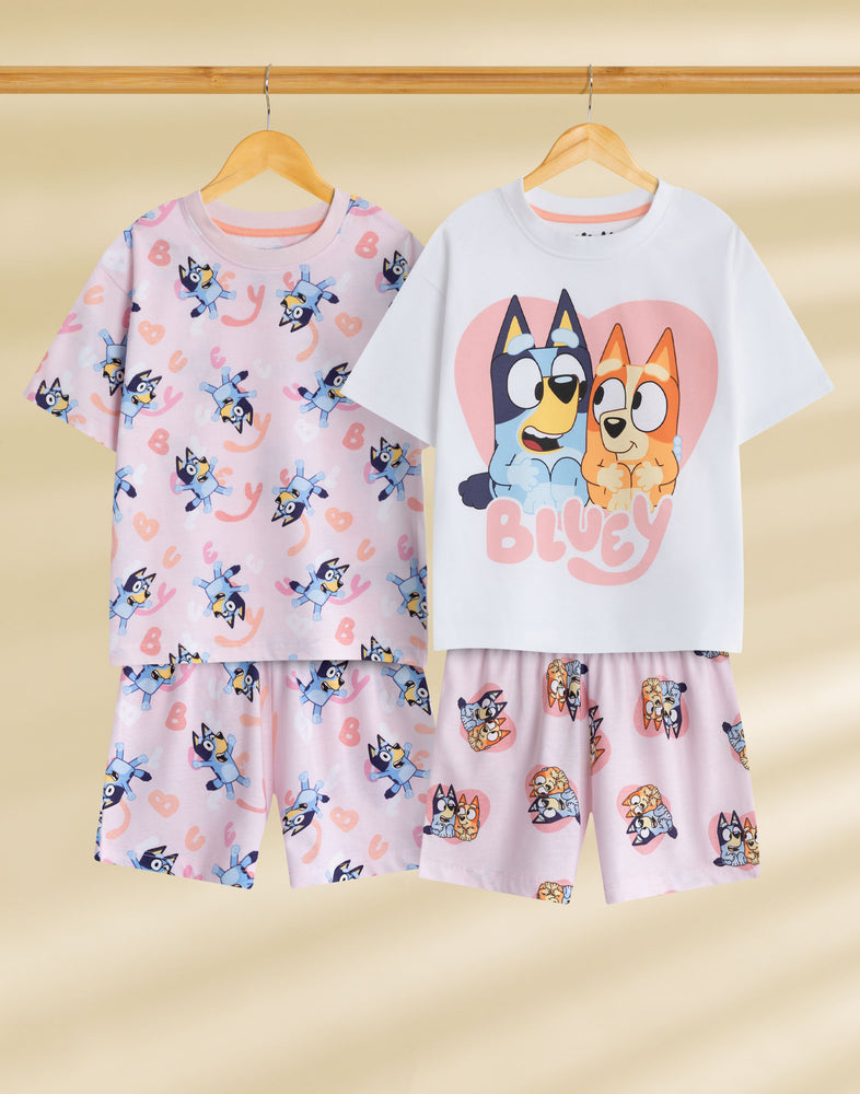 Bluey Multi Character Girls Multicoloured Multi-Pack of 2 Short Sleeve Short Leg Pyjama Set