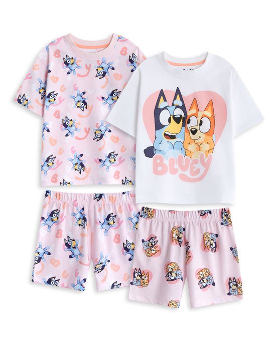 Bluey Multi Character Girls Multicoloured Multi-Pack of 2 Short Sleeve Short Leg Pyjama Set