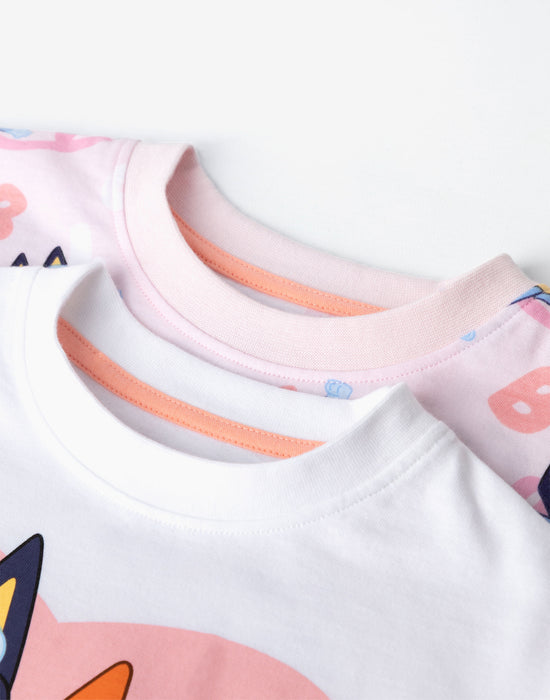 Bluey Multi Character Girls Multicoloured Multi-Pack of 2 Short Sleeve Short Leg Pyjama Set