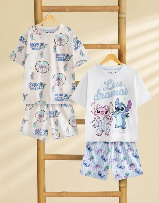 Disney Lilo & Stitch Less Dramas Girls Multicoloured Multi-Pack of 2 Short Sleeve Short Leg Pyjama Set