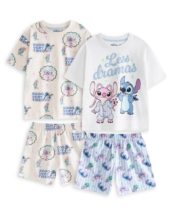 Disney Lilo & Stitch Less Dramas Girls Multicoloured Multi-Pack of 2 Short Sleeve Short Leg Pyjama Set