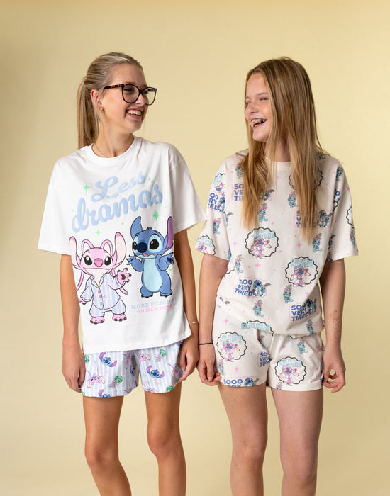 Disney Stitch Less Dramas Girls Multi-Pack of 2 Short Sleeve Short Leg Pyjama Set