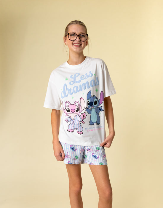 Disney Stitch Less Dramas Girls Multi-Pack of 2 Short Sleeve Short Leg Pyjama Set