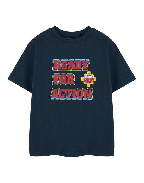 Fireman Sam Ready For Action Boys Blue Short Sleeved T-Shirt
