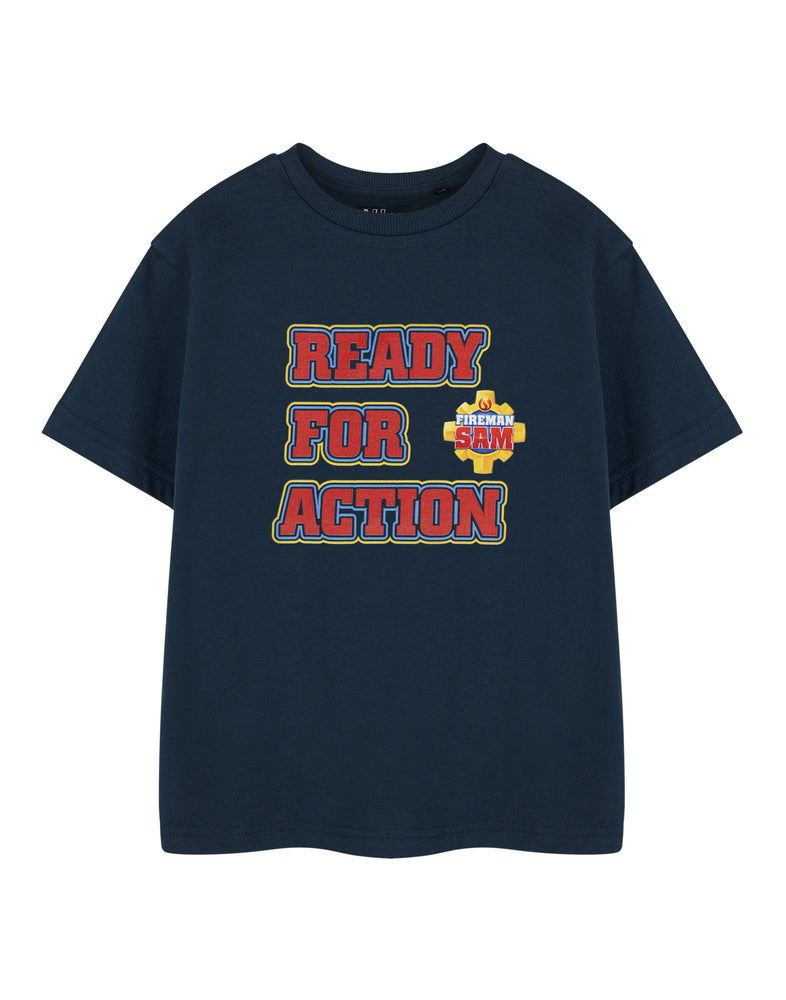 Fireman Sam Ready For Action Boys Blue Short Sleeved T-Shirt