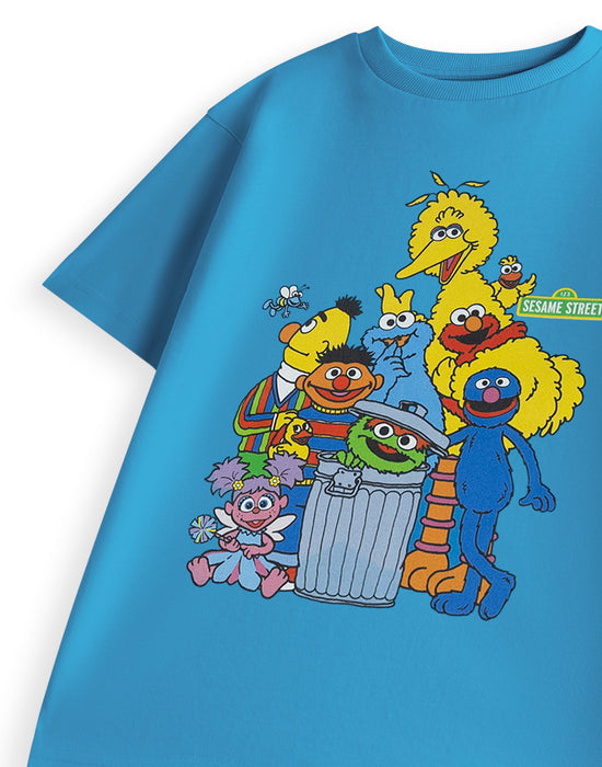 Sesame Street Group Unisex Kids Blue Short Sleeved T-Shirt