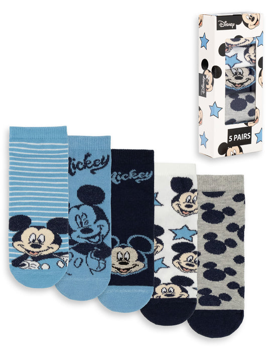 Disney Mickey Mouse Boys Blue Calf Socks Set of 5