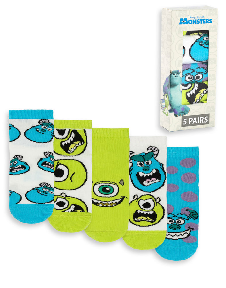 Disney Monsters Inc Mike & Sully Unisex Kids Green Calf Socks Set of 5