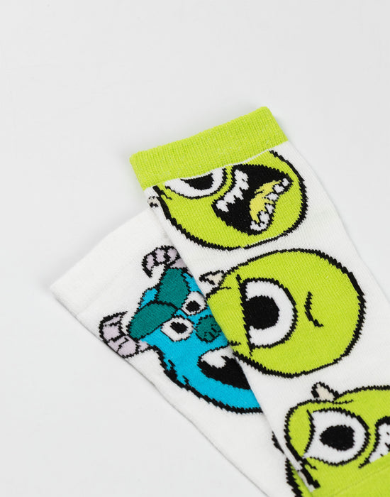 Disney Monsters Inc Mike & Sully Unisex Kids Green Calf Socks Set of 5