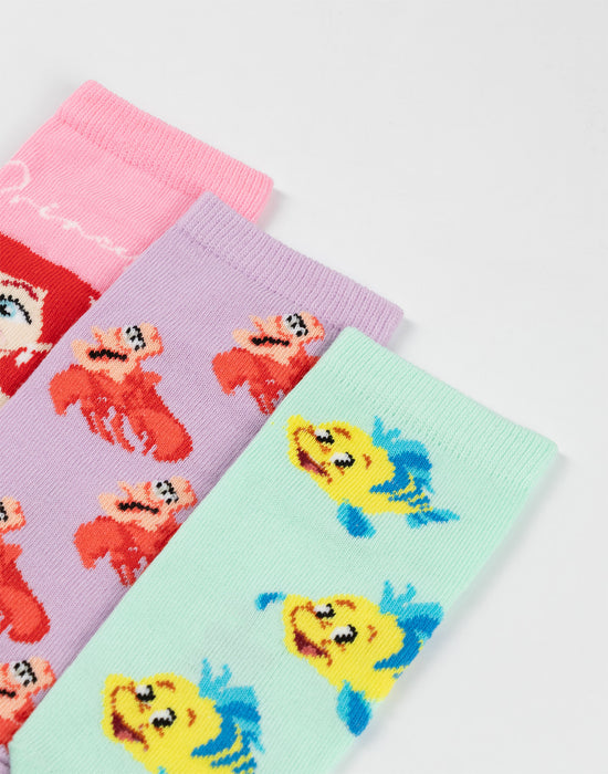 Disney The Little Mermaid Ariel Girls Multicoloured Calf Socks Set of 5