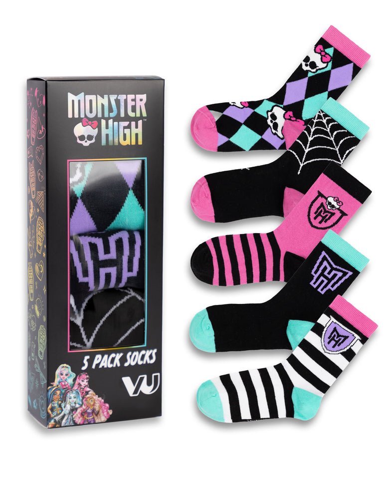 Monster High Skulls and Stripes Girls Multicoloured Calf Socks Set of 5