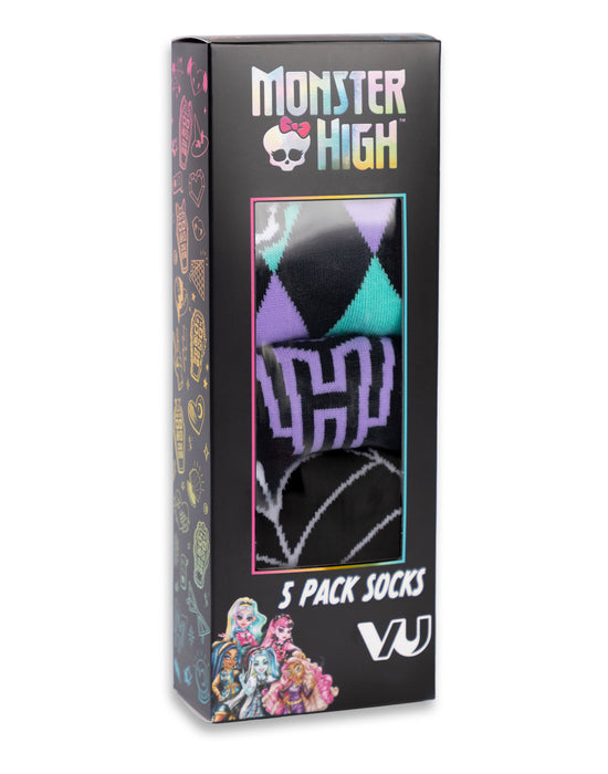Monster High Skulls and Stripes Girls Multicoloured Calf Socks Set of 5