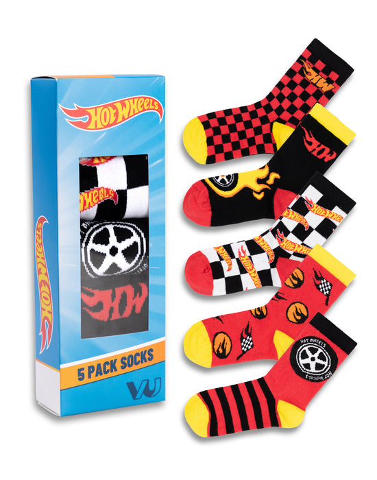 Hot Wheels Checkerboard and Flames Boys Multicoloured Calf Socks Set of 5