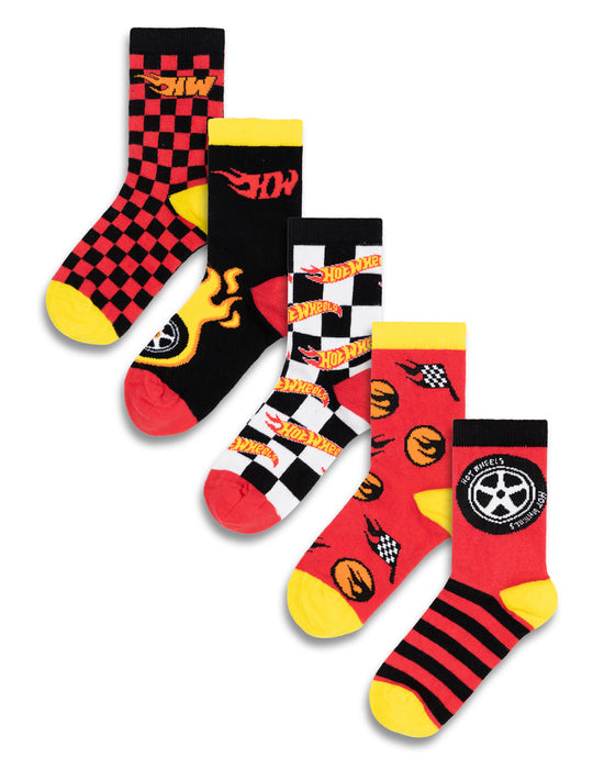 Hot Wheels Checkerboard and Flames Boys Multicoloured Calf Socks Set of 5
