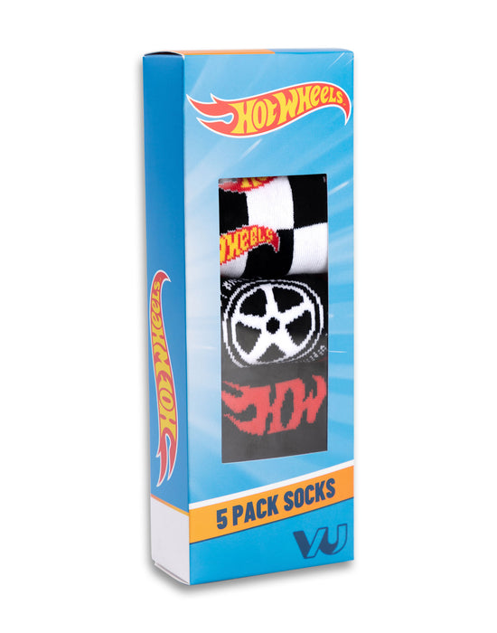 Hot Wheels Checkerboard and Flames Boys Multicoloured Calf Socks Set of 5