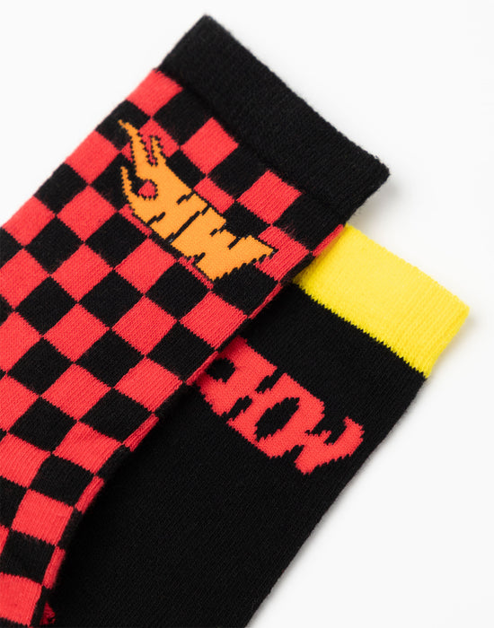 Hot Wheels Checkerboard and Flames Boys Multicoloured Calf Socks Set of 5