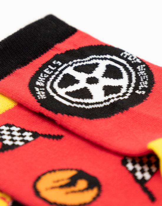 Hot Wheels Checkerboard and Flames Boys Multicoloured Calf Socks Set of 5