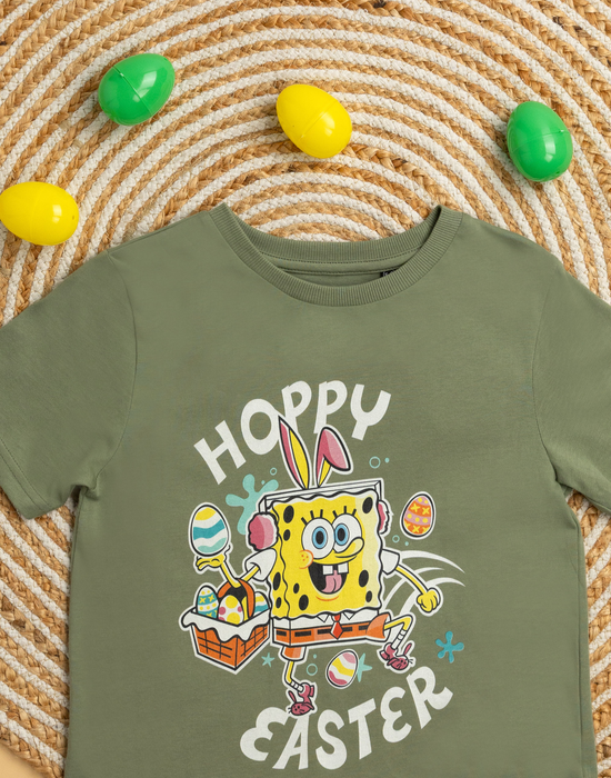 SpongeBob SquarePants Hoppy Easter Unisex Kids Green Short Sleeved T-Shirt