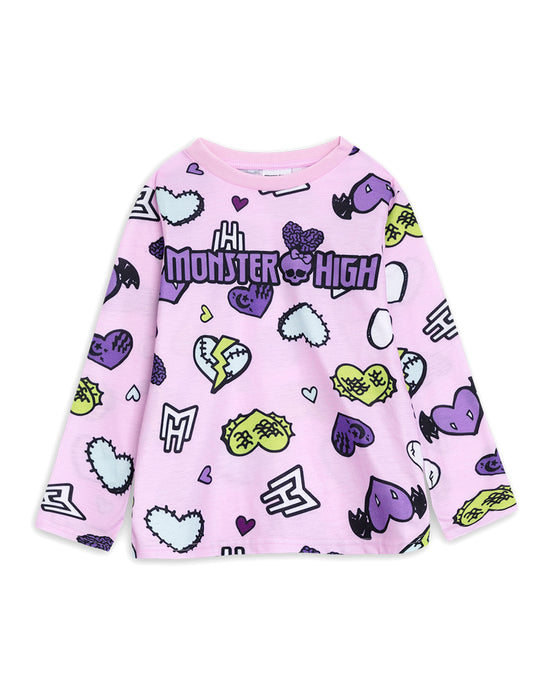 Monster High Hearts Girls Multicoloured Long Sleeve Long Leg Pyjama and Jumper 3 Piece Set