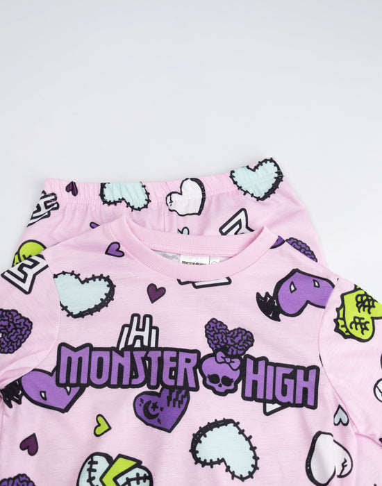 Monster High Hearts Girls Multicoloured Long Sleeve Long Leg Pyjama and Jumper 3 Piece Set