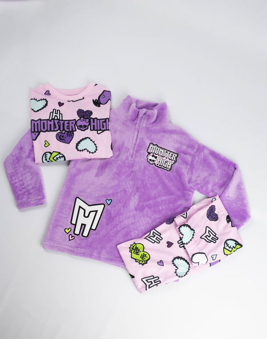 Monster High Hearts Girls Multicoloured Long Sleeve Long Leg Pyjama and Jumper 3 Piece Set