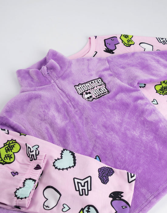 Monster High Hearts Girls Multicoloured Long Sleeve Long Leg Pyjama and Jumper 3 Piece Set