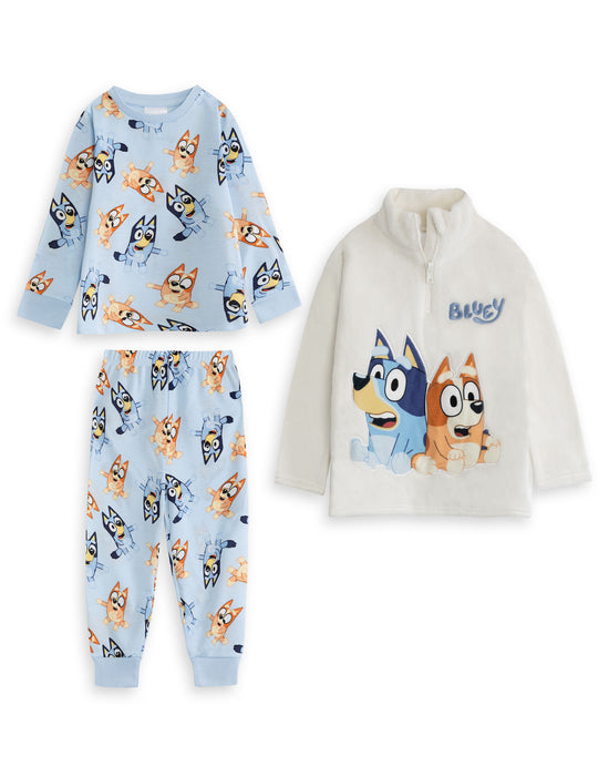 Bluey Character Boys Blue Long Sleeve Long Leg Pyjama and Jumper 3 Piece Set