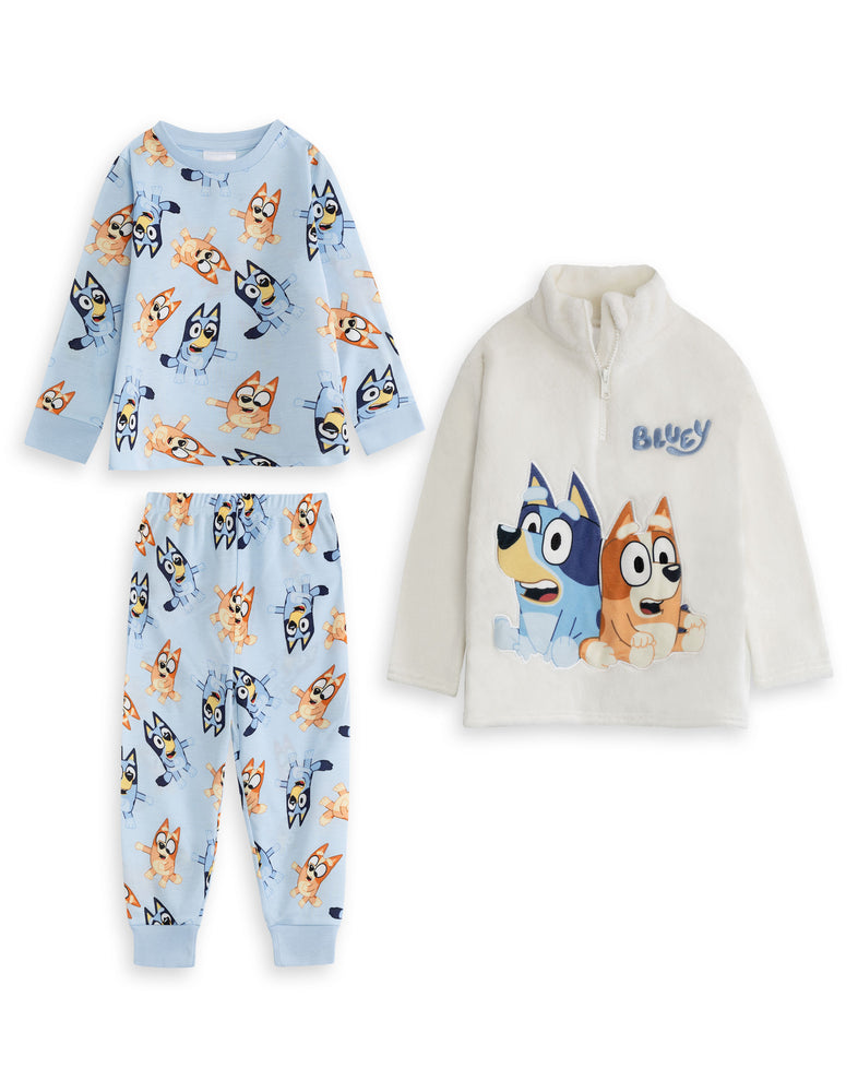 Bluey Character Boys Blue Long Sleeve Long Leg Pyjama and Jumper 3 Piece Set