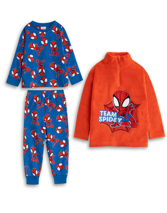 Spiderman Character Boys Blue Long Sleeve Long Leg Pyjama and Jumper 3 Piece Set