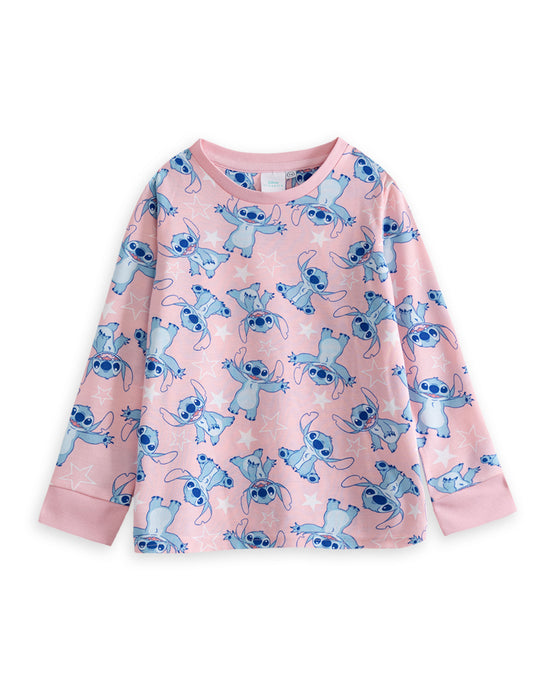 Lilo & Stitch Character Girls Pink Long Sleeve Long Leg Pyjama and Jumper 3 Piece Set