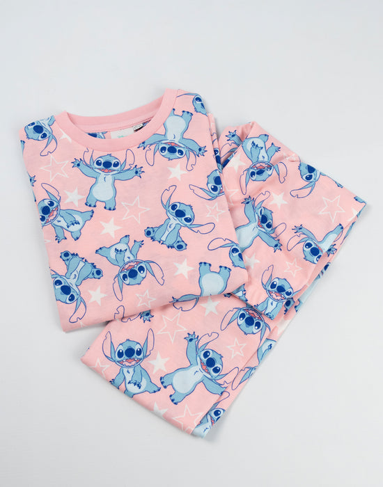 Lilo & Stitch Character Girls Pink Long Sleeve Long Leg Pyjama and Jumper 3 Piece Set