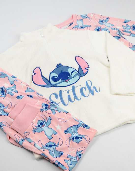 Lilo & Stitch Character Girls Pink Long Sleeve Long Leg Pyjama and Jumper 3 Piece Set