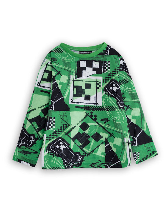 Minecraft Creeper Boys Green Long Sleeve Long Leg Pyjama and Jumper 3 Piece Set