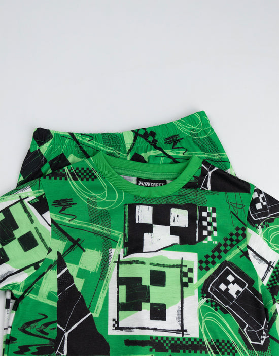 Minecraft Creeper Boys Green Long Sleeve Long Leg Pyjama and Jumper 3 Piece Set