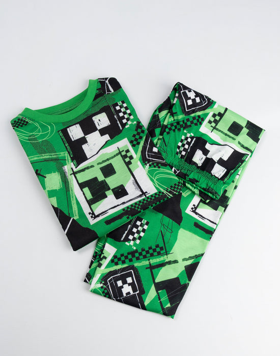 Minecraft Creeper Boys Green Long Sleeve Long Leg Pyjama and Jumper 3 Piece Set