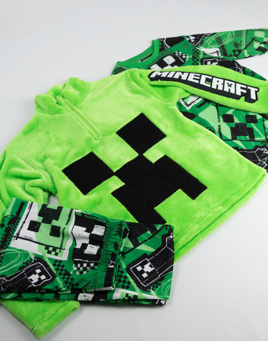 Minecraft Creeper Boys Green Long Sleeve Long Leg Pyjama and Jumper 3 Piece Set