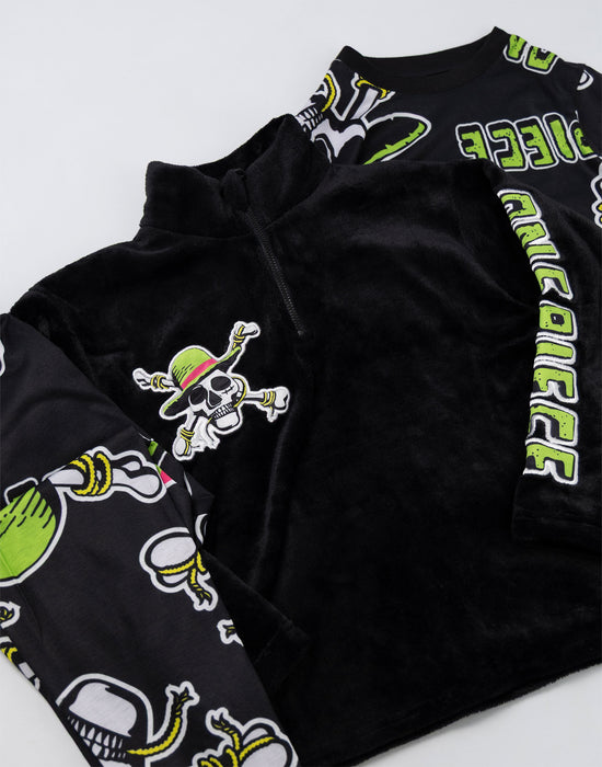 One Piece Skulls Boys Black Long Sleeve Long Leg Pyjama and Jumper 3 Piece Set