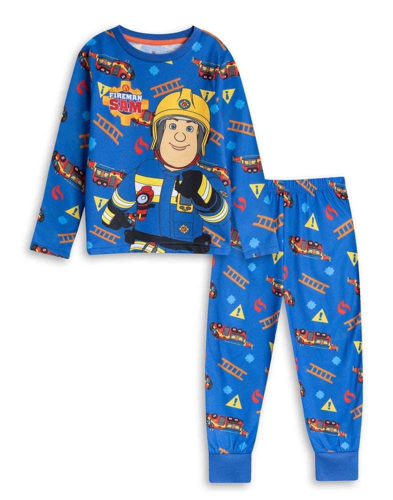 Fireman Sam Character Boys Blue Long Sleeve Long Leg Pyjama Set