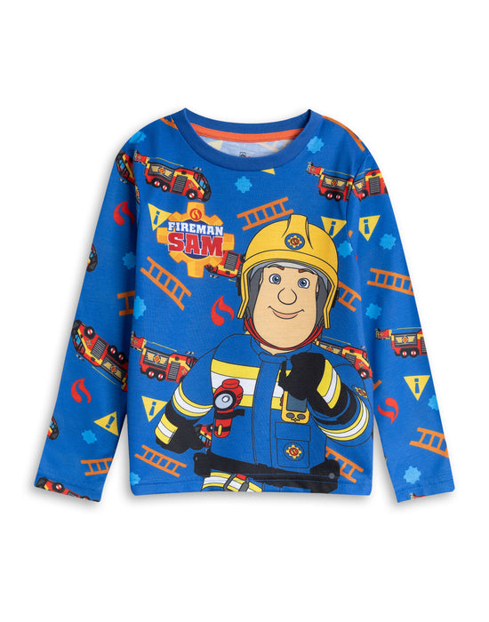 Fireman Sam Character Boys Blue Long Sleeve Long Leg Pyjama Set