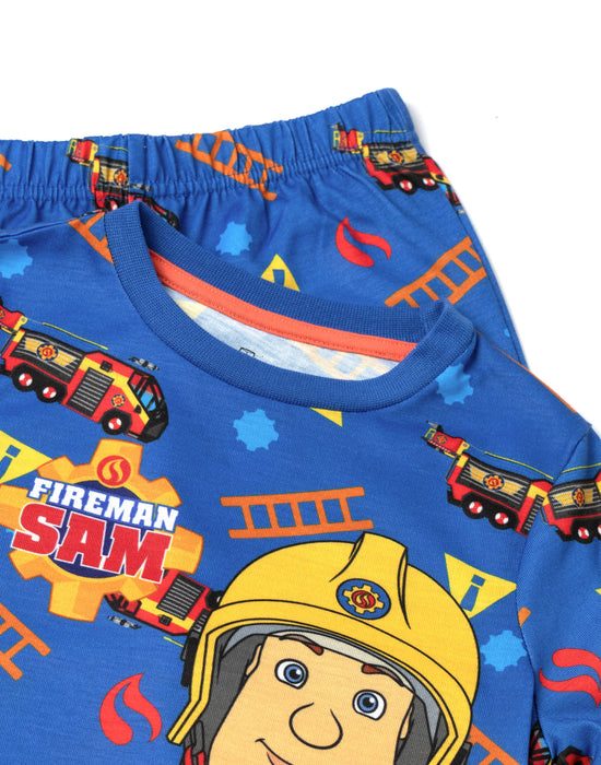Fireman Sam Character Boys Blue Long Sleeve Long Leg Pyjama Set
