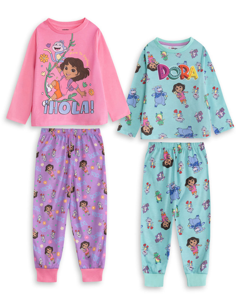 Dora The Explorer Character Unisex Kids Multicoloured Multi-Pack of 2 Long Sleeve Long Leg Pyjama Set