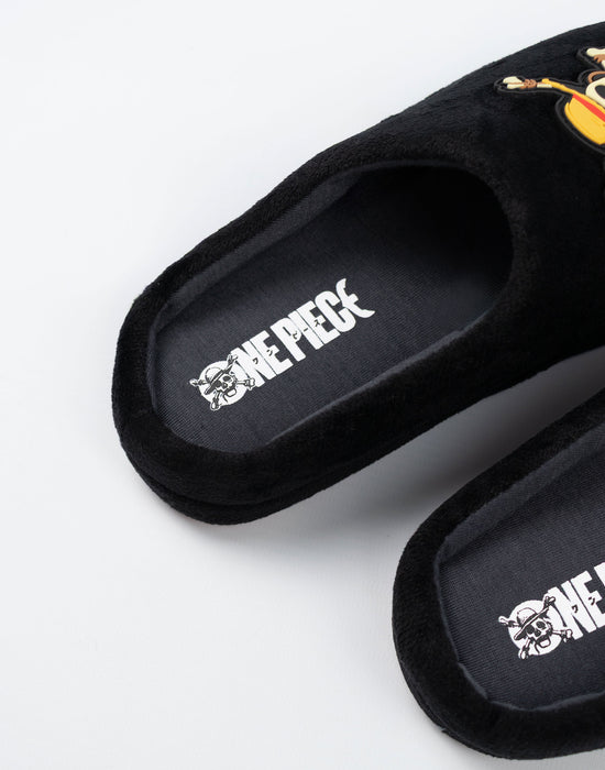 One Piece Logo Boys Black Mule Slippers