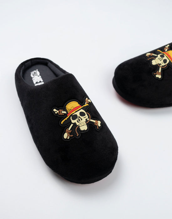 One Piece Logo Boys Black Mule Slippers