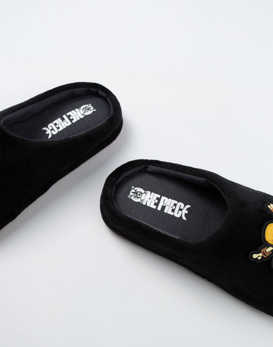 One Piece Logo Boys Black Mule Slippers