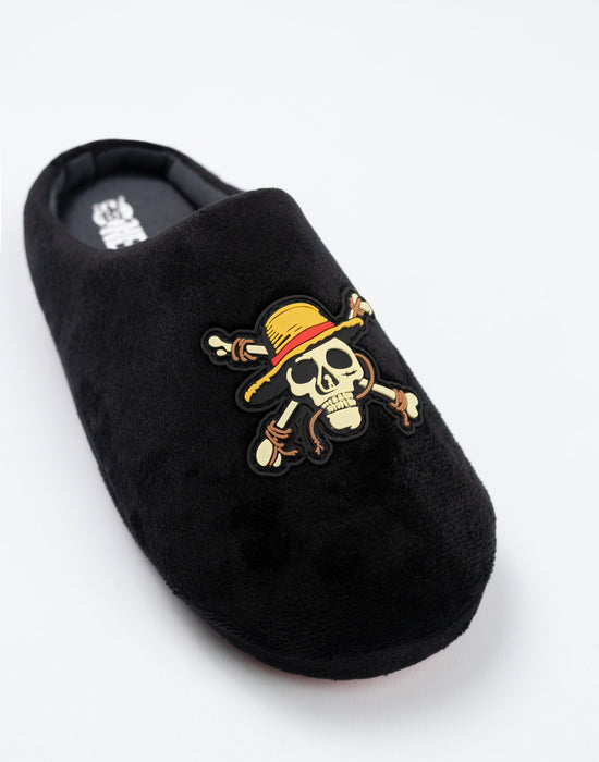 One Piece Logo Boys Black Mule Slippers