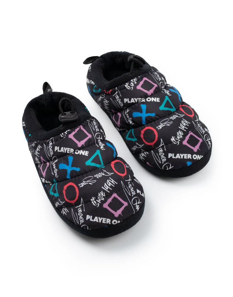 PlayStation Controller Symbols Boys Black Slip On Loafer Slippers