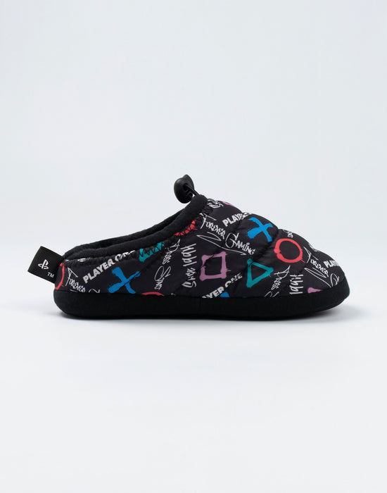 PlayStation Controller Symbols Boys Black Slip On Loafer Slippers